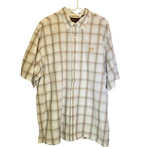 Timberland Big Men's size 3XL Cream Tan Plaid Cotton Casual Button Down Shirt